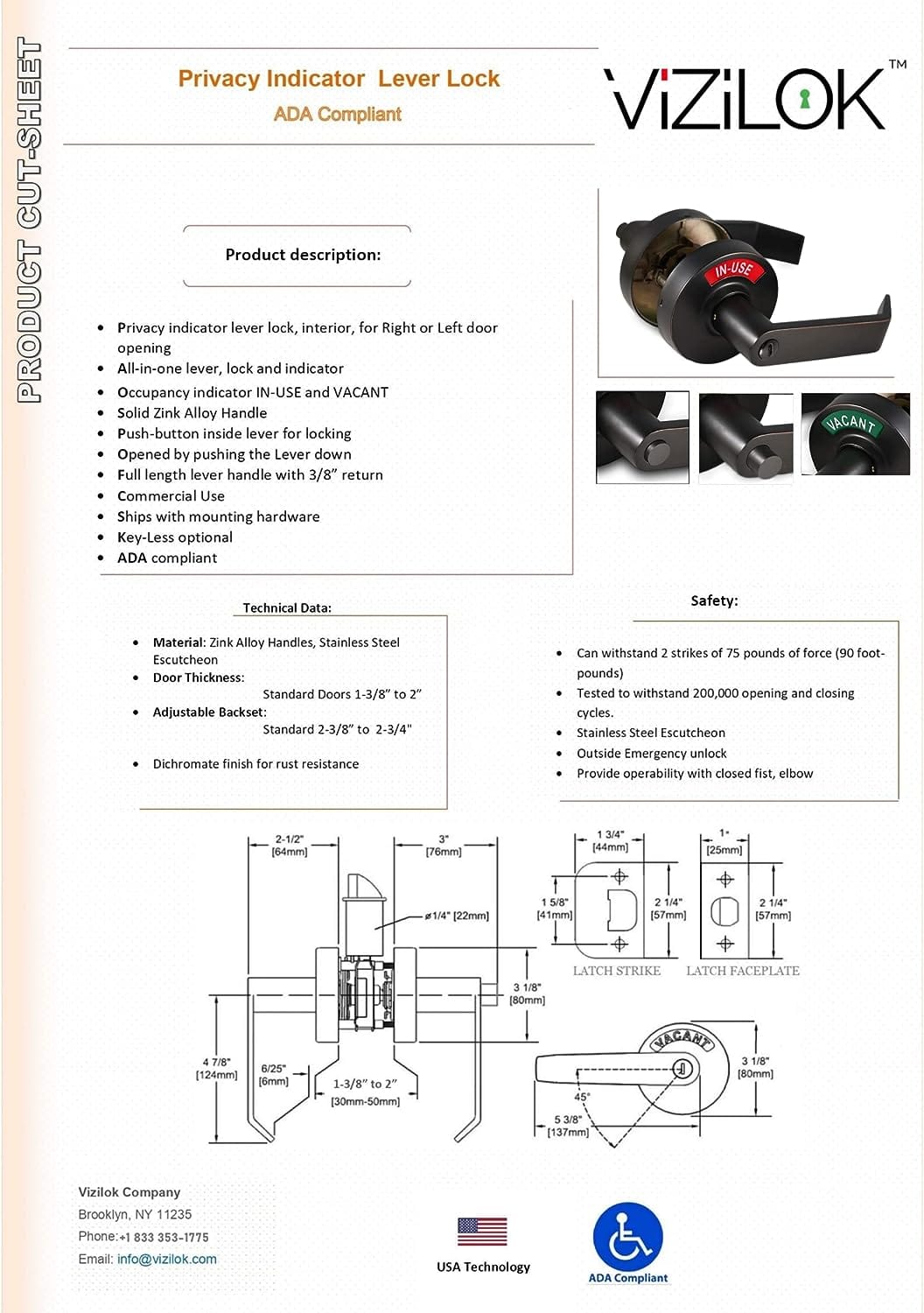 ADA Door Lock with Indicator in Oil Rubbed Bronze - Right-Handed