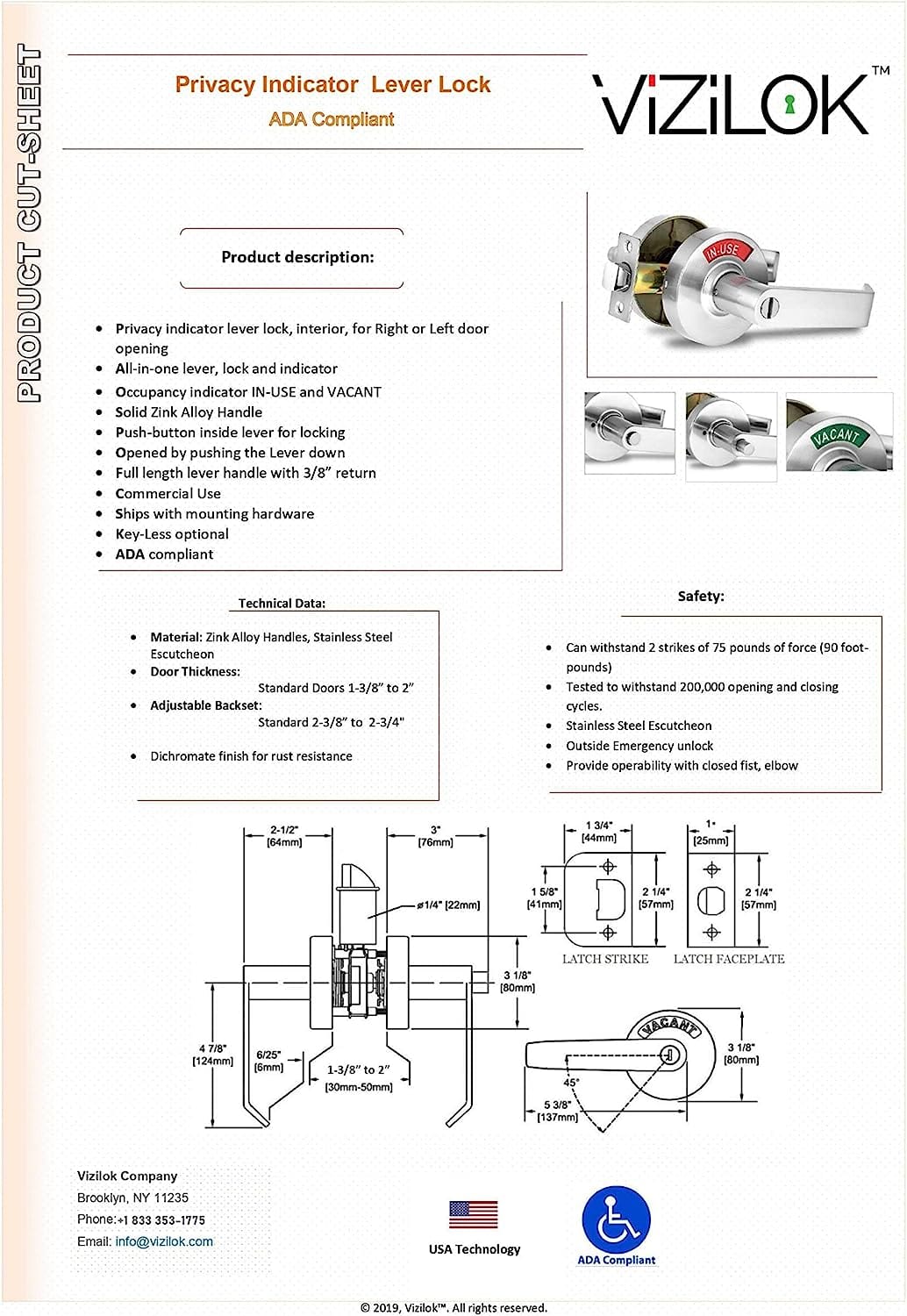 ADA Door Lock with Indicator in Polished Chrome - Left-Handed