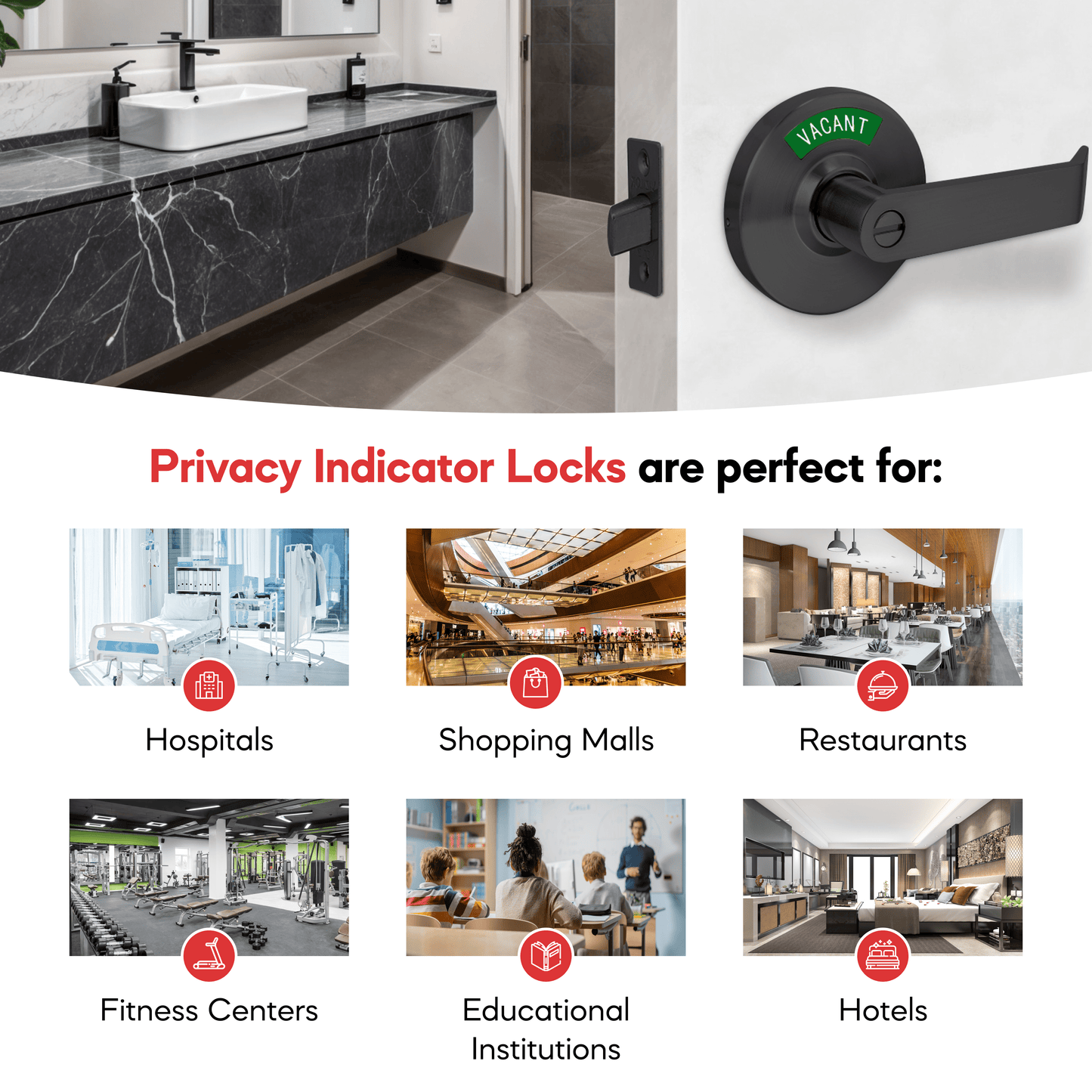 Premium Heavy Duty Commercial Door Lock with Indicator in Matte Black