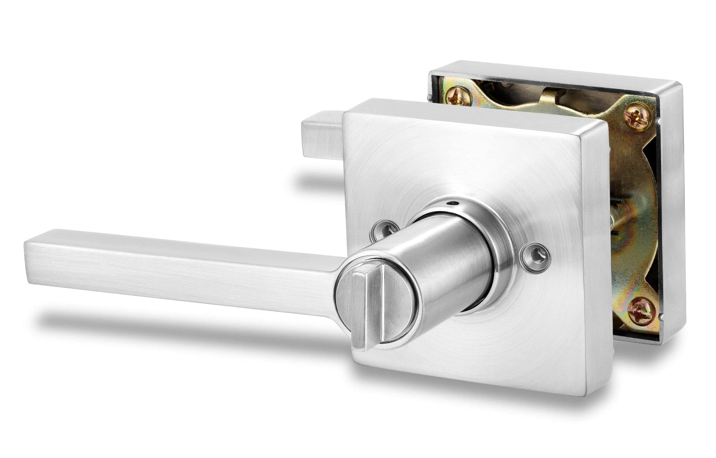 Square Privacy Indicator Door Lock Solstice Lever in Satin Chrome