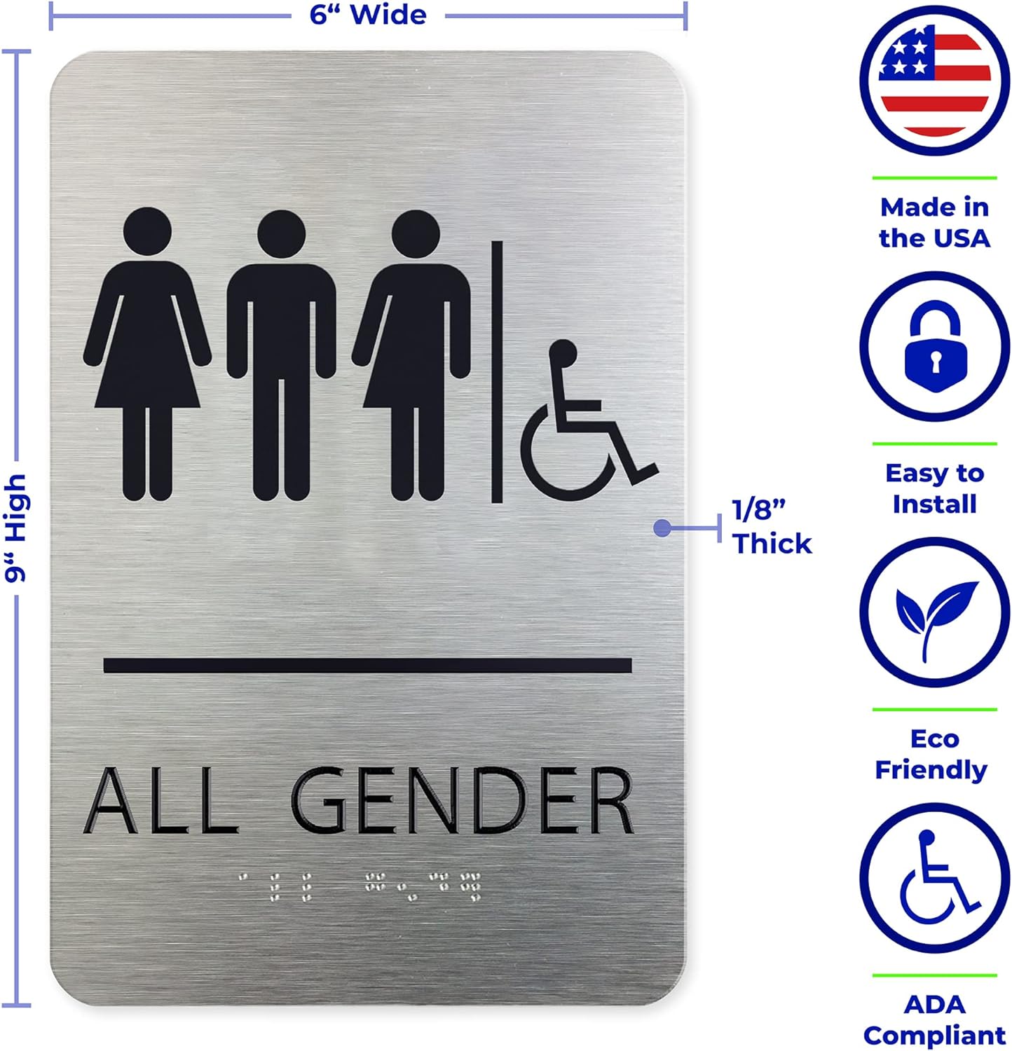 ADA Restroom Sign | All Gender Wheelchair Accessible| 6x9 inches
