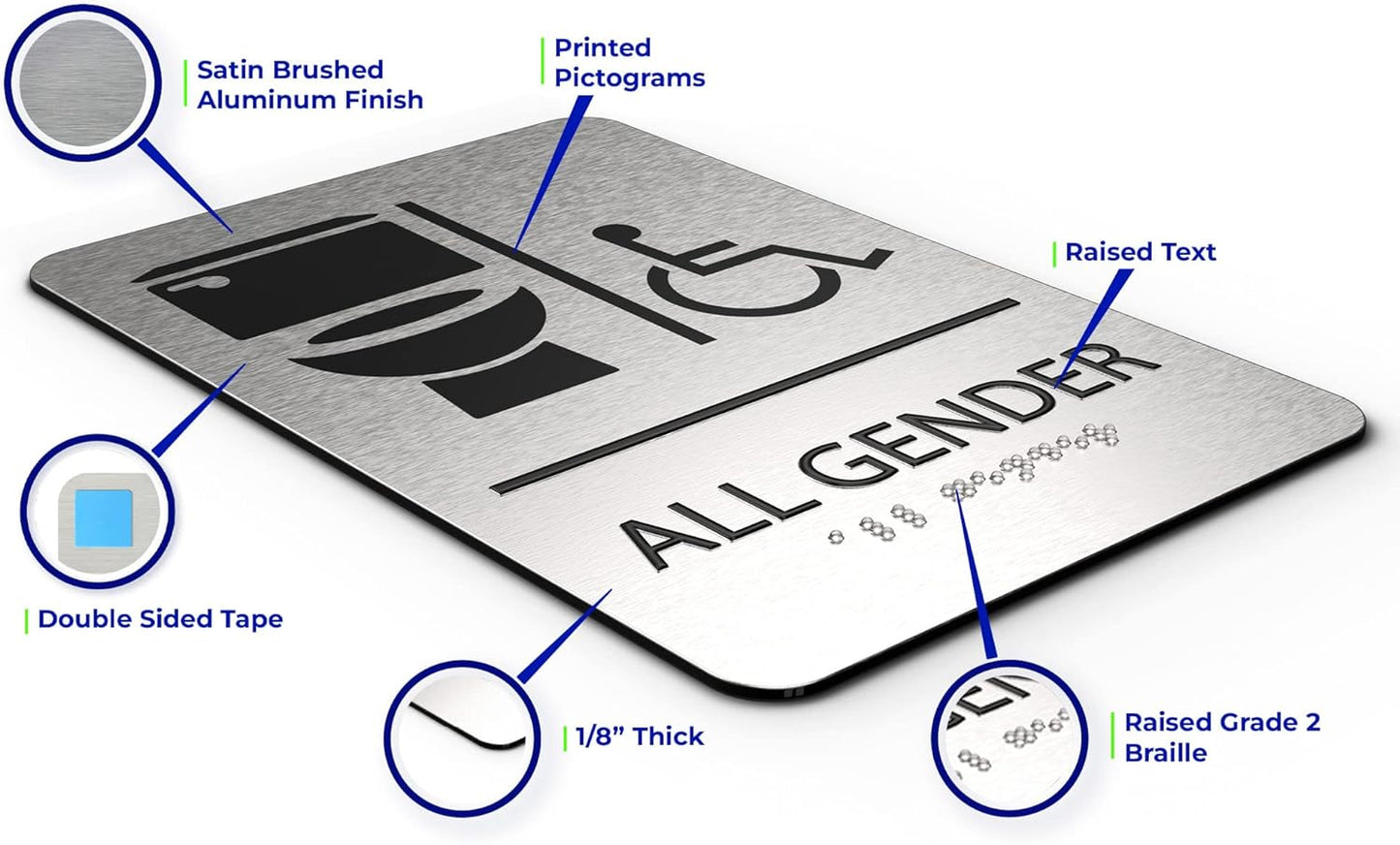 ADA Restroom Sign | Unisex Wheelchair Accessible Symbols | 6x9 inches