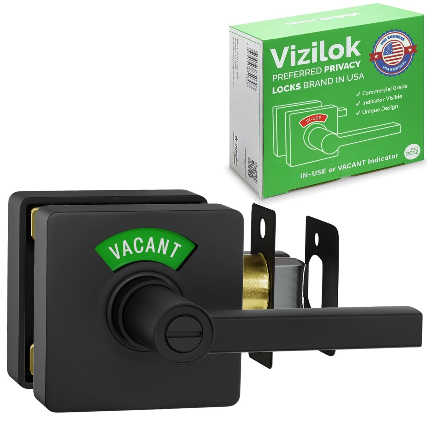 Square Privacy Indicator Door Lock Solstice Lever in Matte Black