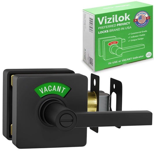 Square Privacy Indicator Door Lock Solstice Lever in Matte Black