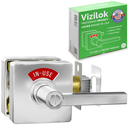 Square Privacy Indicator Door Lock Solstice Lever in Satin Chrome
