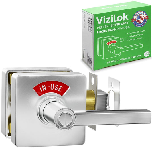 Square Privacy Indicator Door Lock Solstice Lever in Satin Chrome