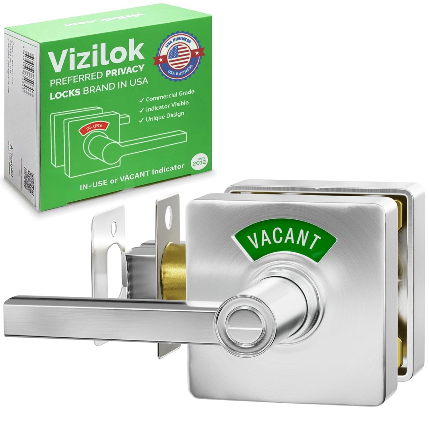 Square Privacy Indicator Door Lock Solstice Lever in Satin Chrome