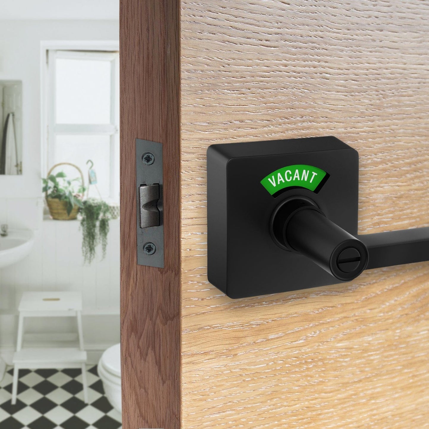 Square Privacy Indicator Door Lock Solstice Lever in Matte Black