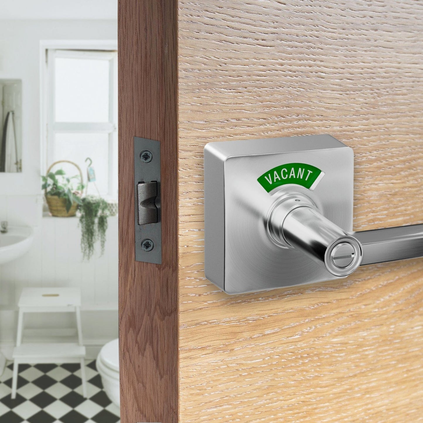 Square Privacy Indicator Door Lock Solstice Lever in Satin Chrome