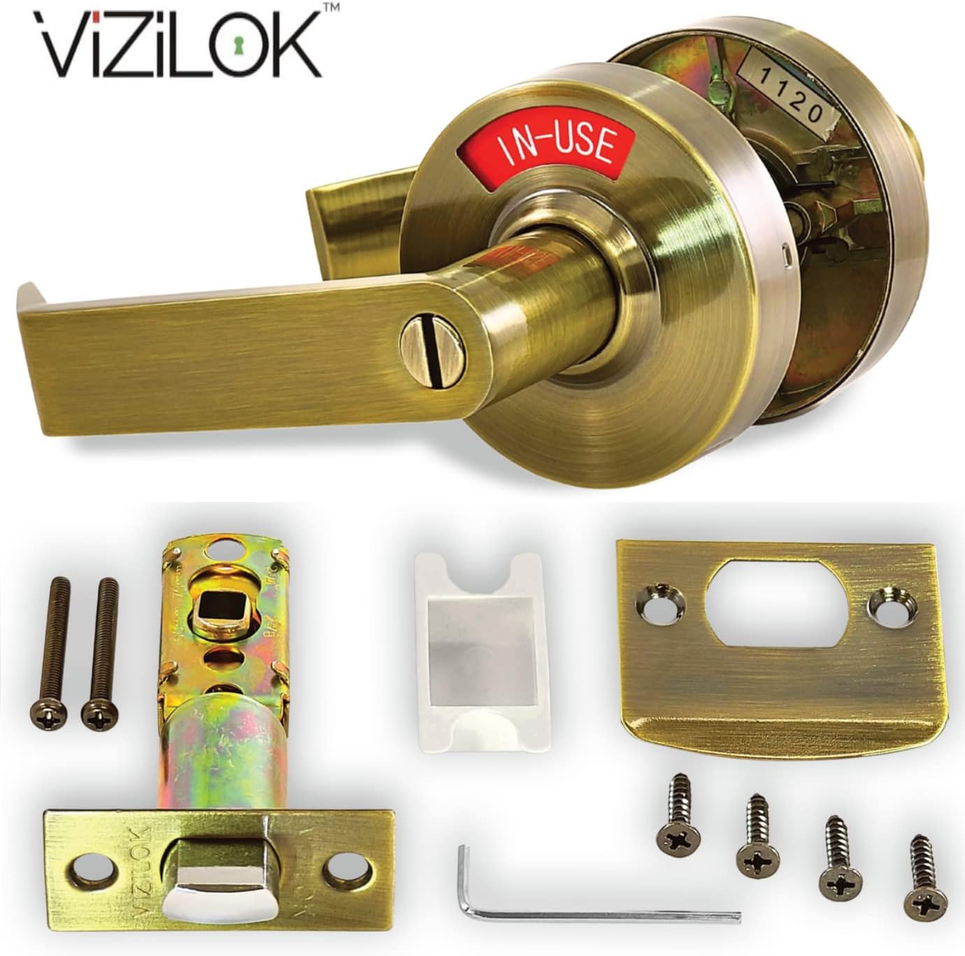 ADA Privacy Indicator Lock and Lever in Antique Brass