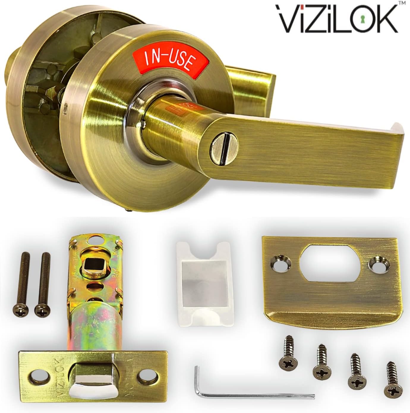 ADA Door Lock with Indicator in Antique Brass - Right-Handed