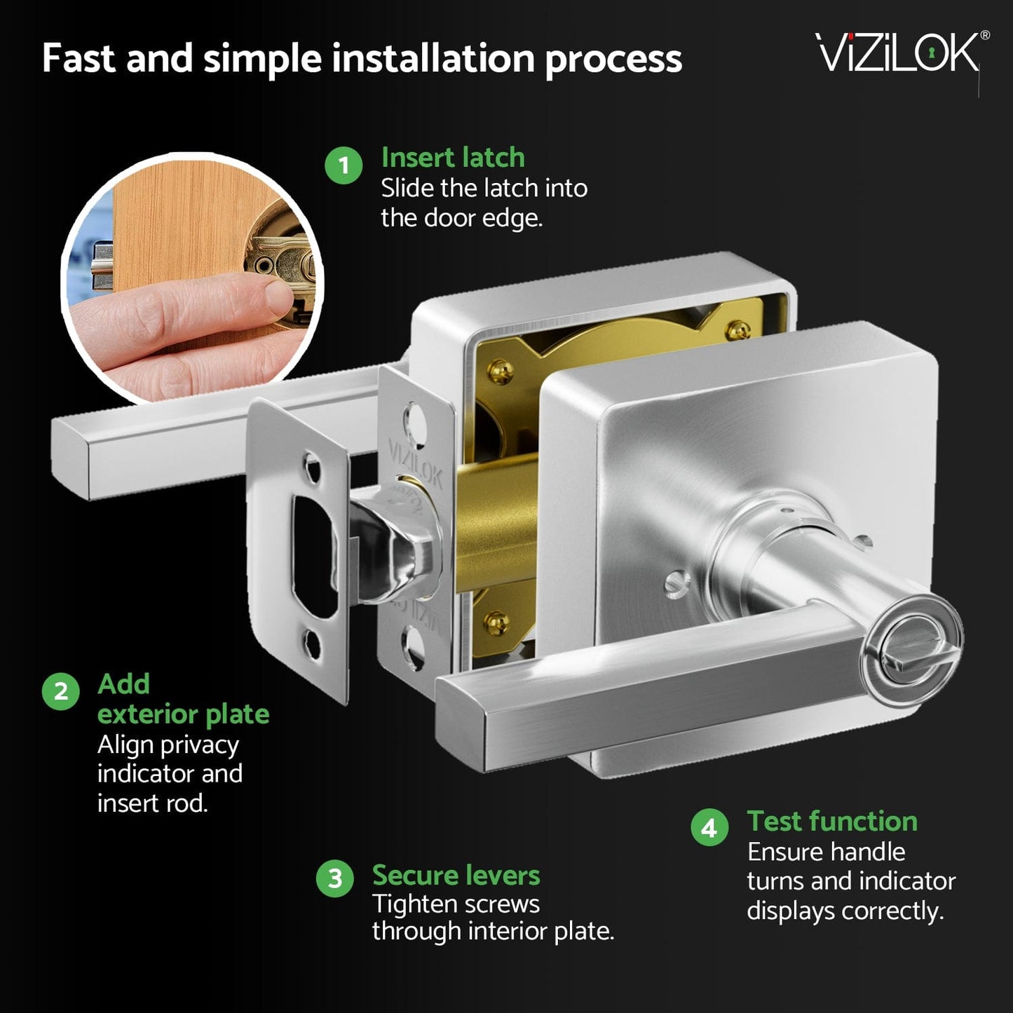 Square Privacy Indicator Door Lock Solstice Lever in Satin Chrome
