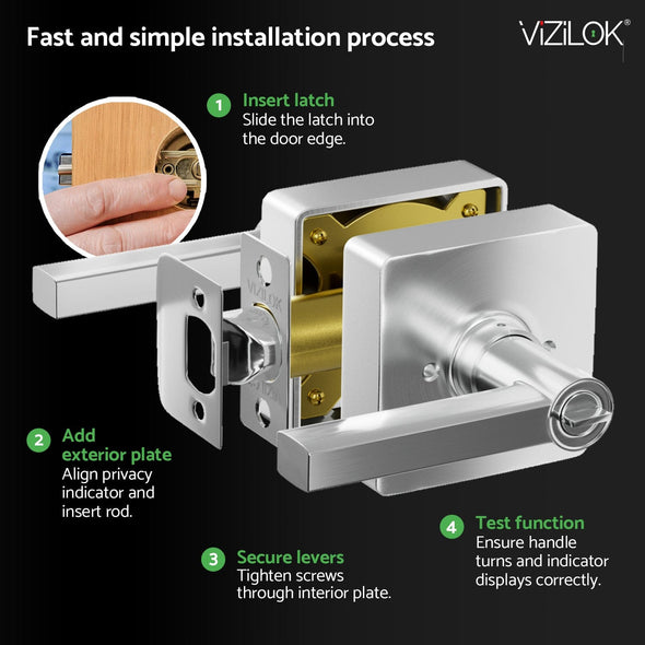 Square Privacy Indicator Door Lock Solstice Lever in Satin Chrome