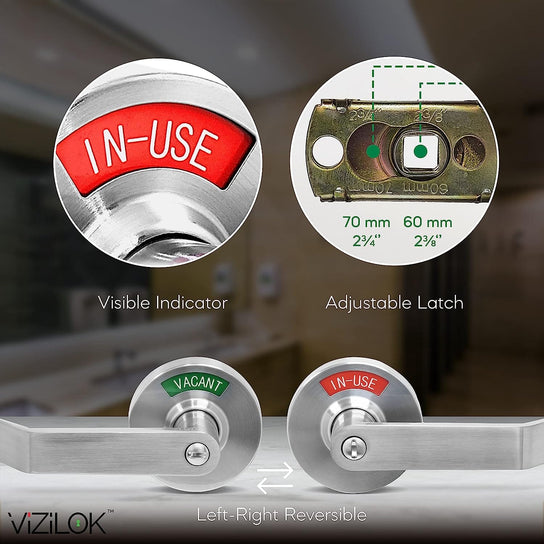 Premium ADA Door Lock with Indicator in Satin Chrome - Reversible