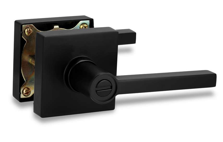 Square Privacy Door Lock Solstice Lever in Matte Black