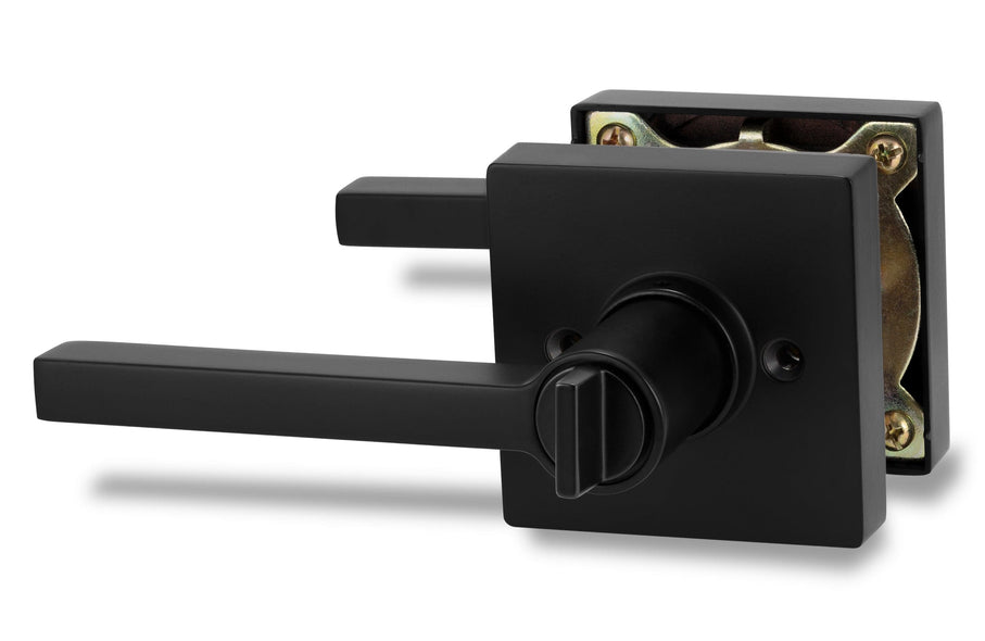 Square Privacy Door Lock Solstice Lever in Matte Black