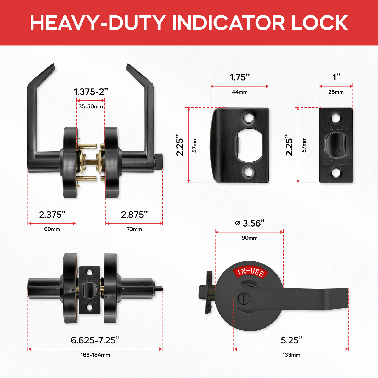 Premium Heavy Duty Commercial Door Lock with Indicator in Matte Black