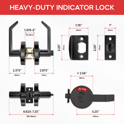 Premium Heavy Duty Commercial Door Lock with Indicator in Matte Black