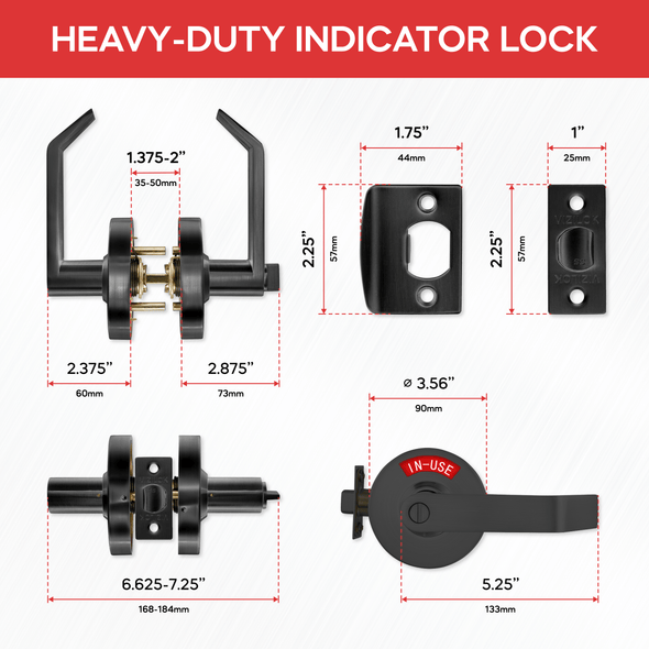 PRE-SALE. Premium Heavy Duty Commercial Door Lock with Indicator in Matte Black