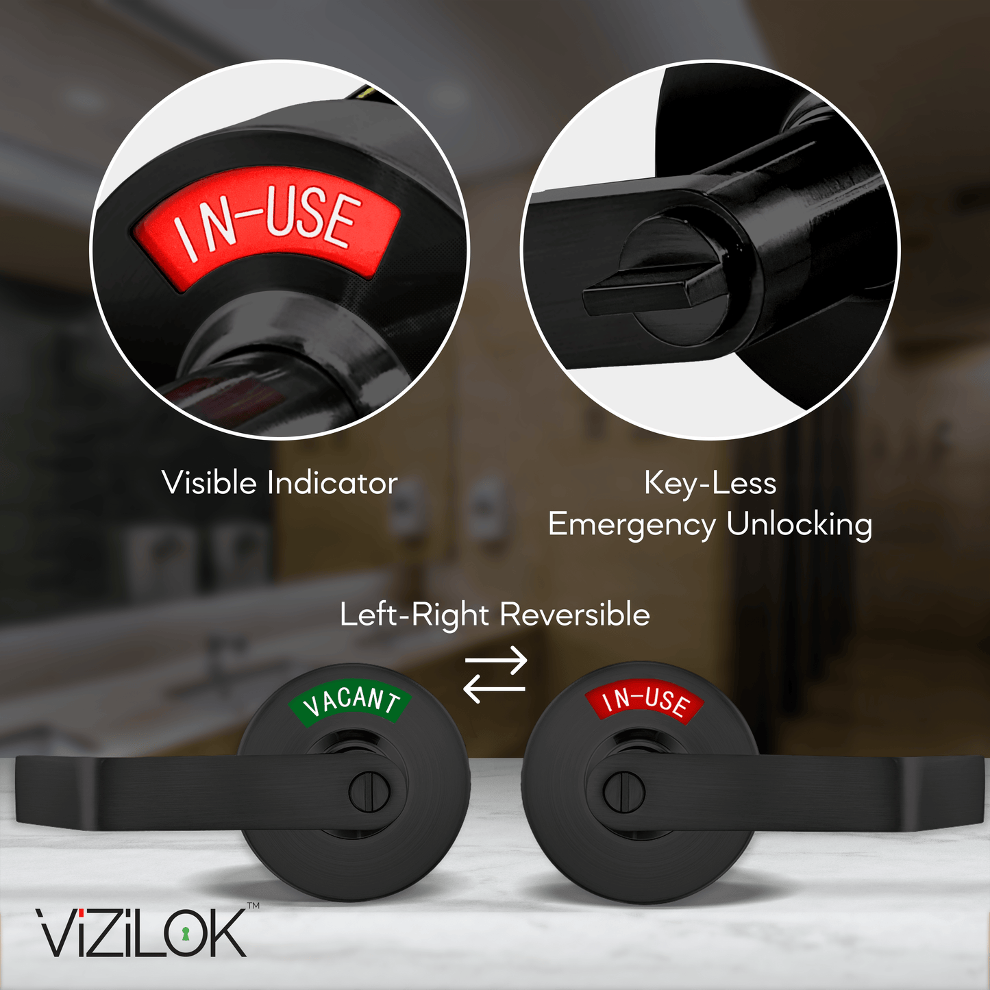 Premium Heavy Duty Commercial Door Lock with Indicator in Matte Black