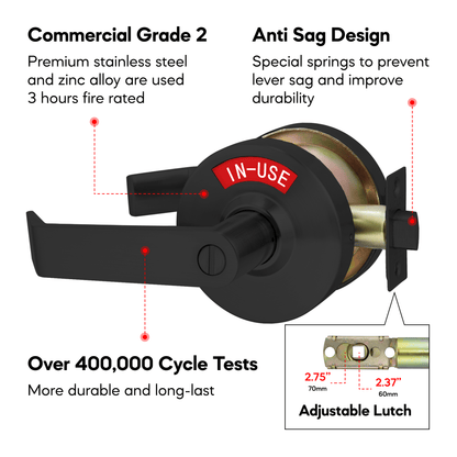 Premium Heavy Duty Commercial Door Lock with Indicator in Matte Black