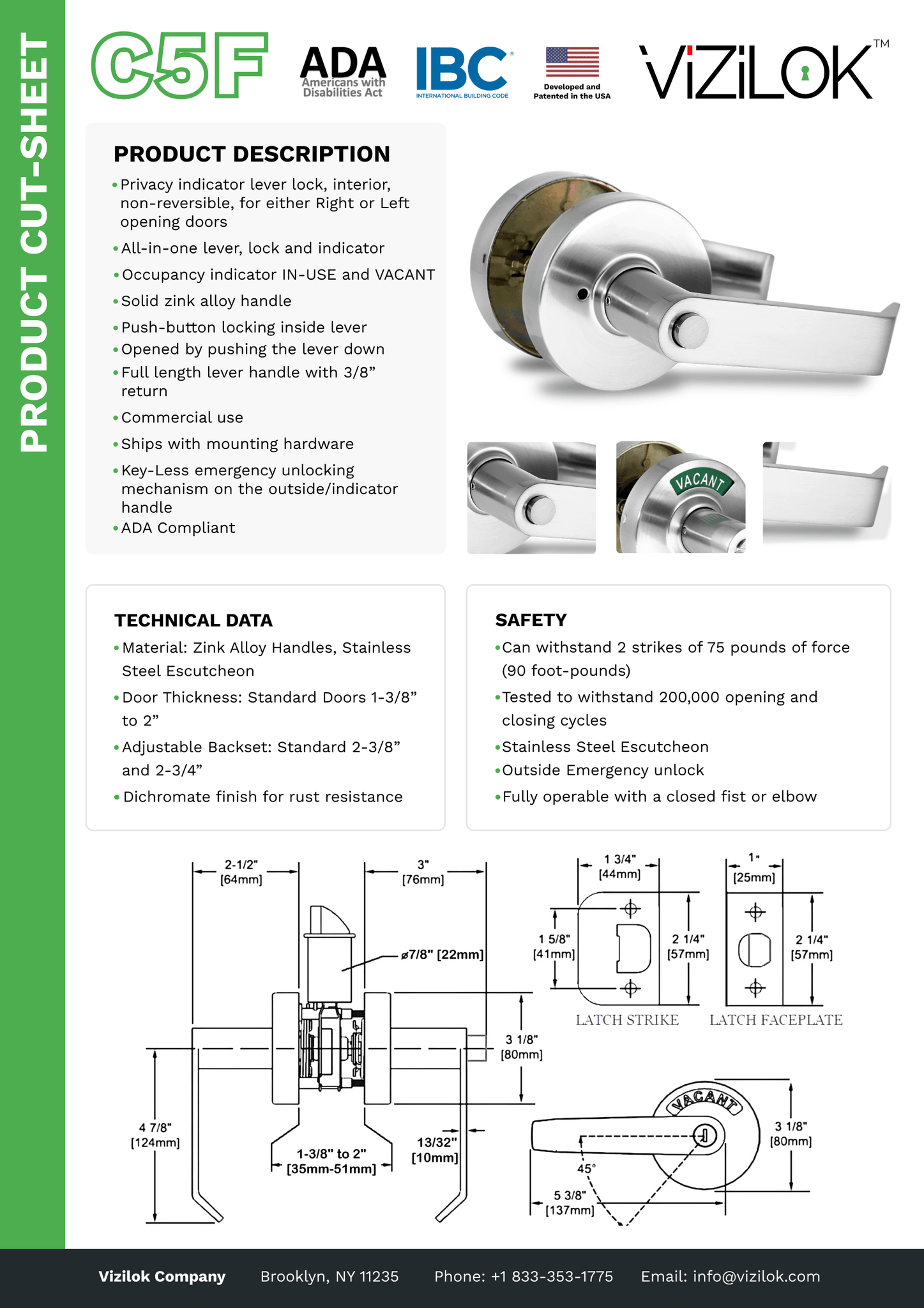 ADA Door Lock with Indicator in Satin Brass - Right-Handed | VIZILOK®