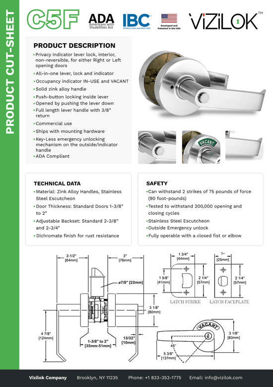 ADA Door Lock with Indicator in Satin Brass - Right-Handed | VIZILOK®