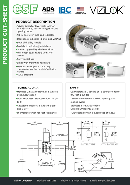 ADA Door Lock with Indicator in Satin Chrome - Left-Handed