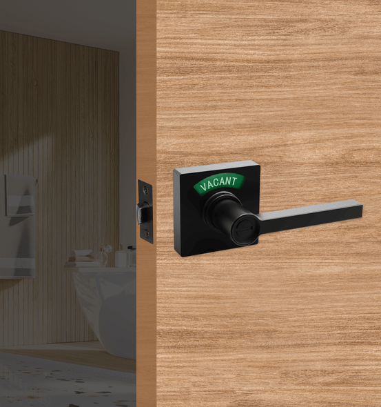 Square Privacy Indicator Door Lock Solstice Lever in Matte Black