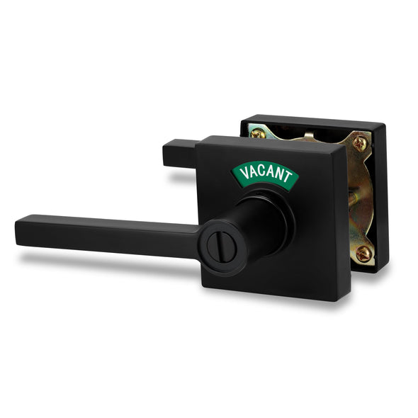 Square Privacy Indicator Door Lock Solstice Lever in Matte Black