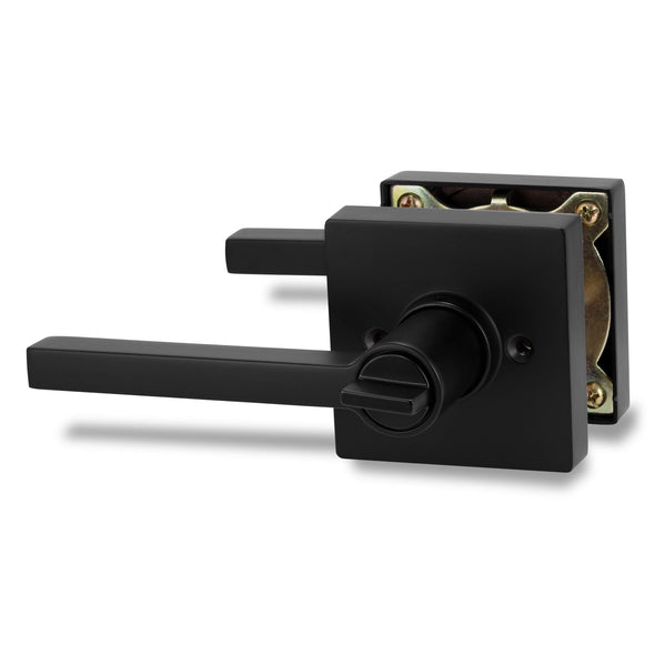 Square Privacy Indicator Door Lock Solstice Lever in Matte Black