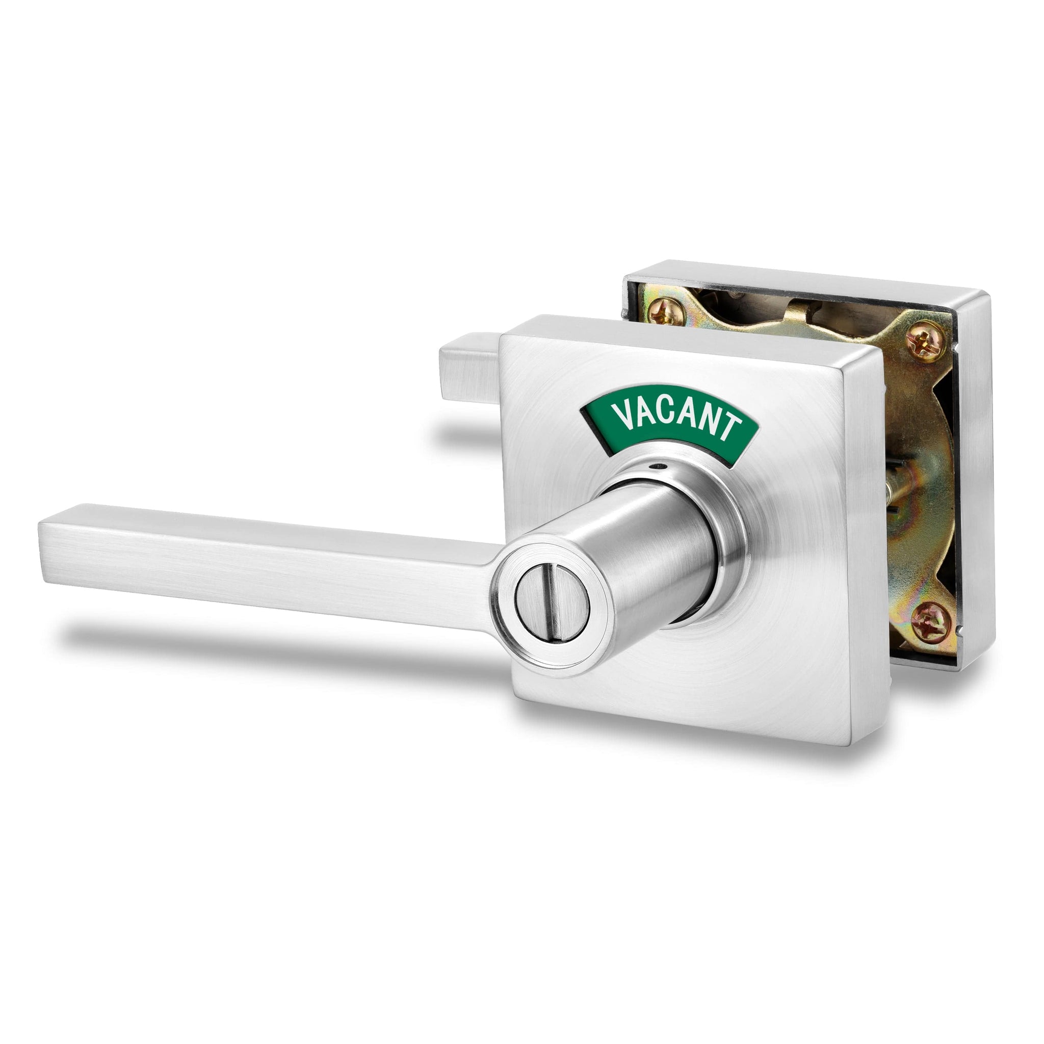 Square Privacy Indicator Door Lock Solstice Lever In Satin Chrome Vizilok™ 7080