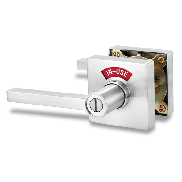 Square Privacy Indicator Door Lock Solstice Lever in Satin Chrome