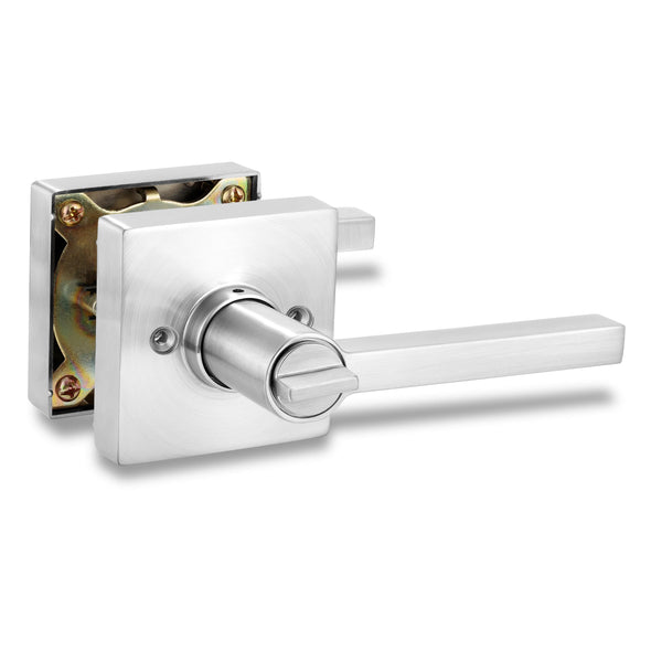 Square Privacy Indicator Door Lock Solstice Lever in Satin Chrome