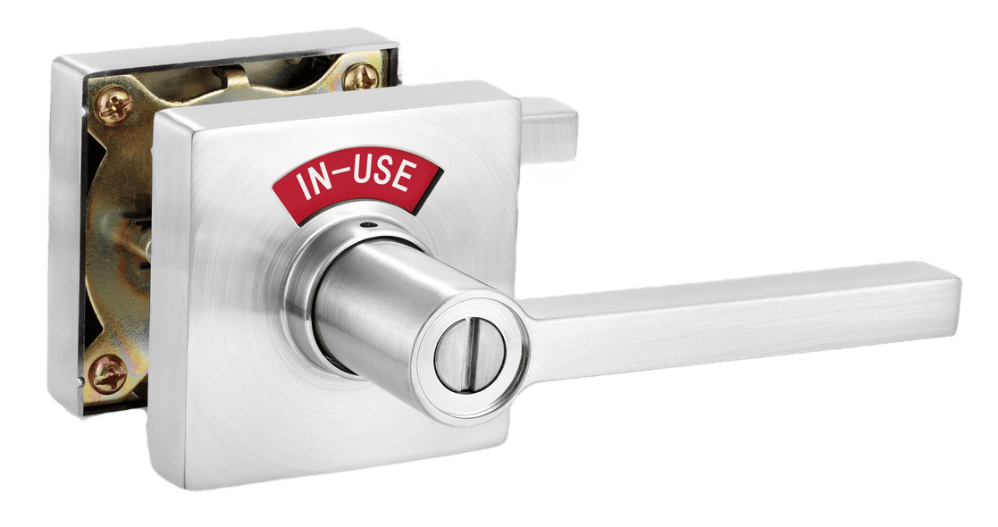 Square Privacy Indicator Door Lock Solstice Lever in Satin Chrome