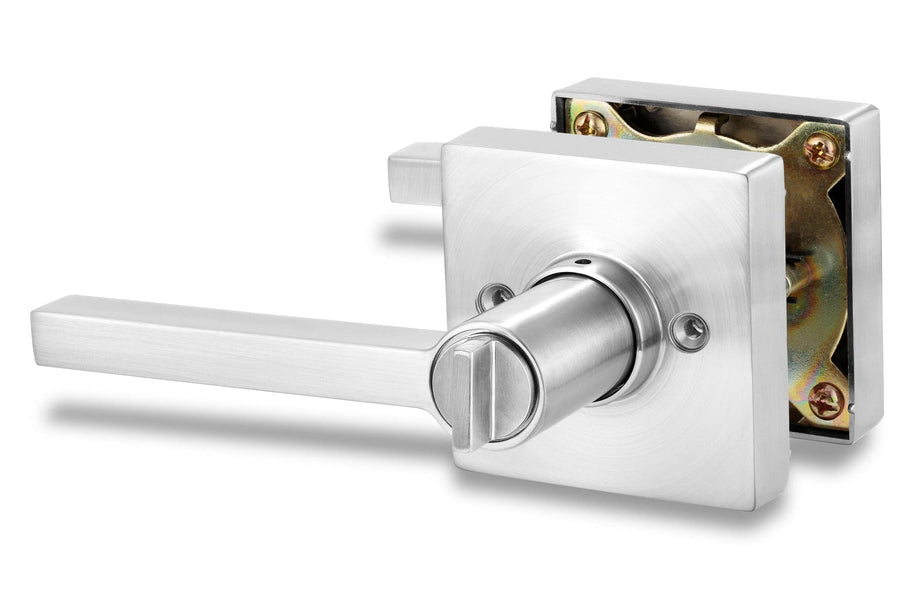 Square Privacy Indicator Door Lock Solstice Lever in Satin Chrome