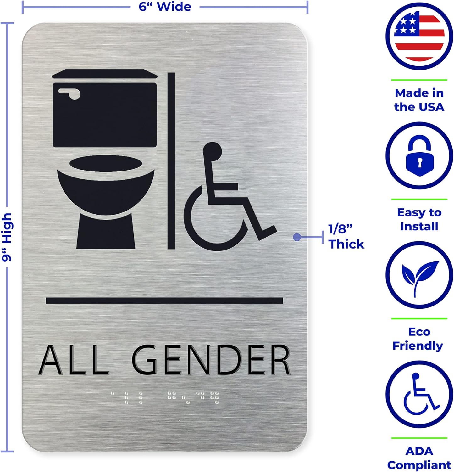 A R Ada ADA Restroom Sign | Unisex Wheelchair Accessible Symbols | 6x9 inches ...