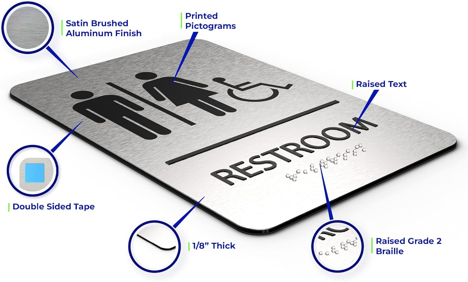 A R Ada ADA Restroom Sign | Unisex Restroom Wheelchair Accessible | 6x9 inches ...