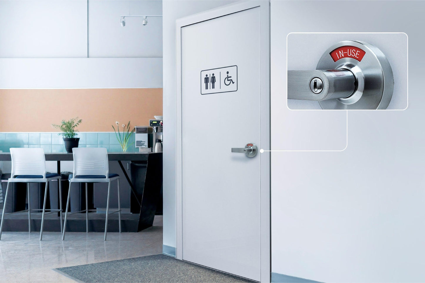 PRE-SALE. Heavy Duty ADA Door Lock with Indicator in Satin Chrome - Reversible